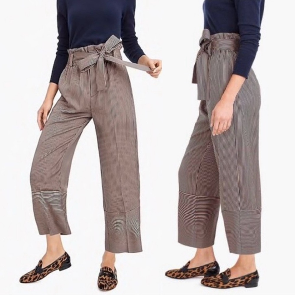 J. Crew Point Sur High Rise Tan & Navy Striped Wide Leg Pants, 00
